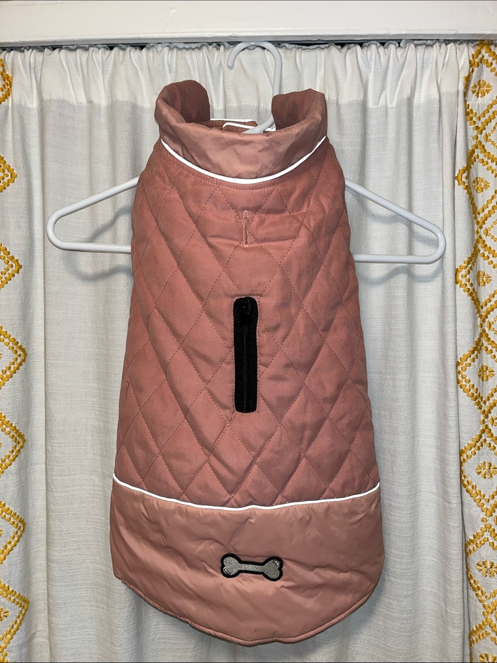 Quilted Dusty Rose Dog Coat with Reflective Bone Detail